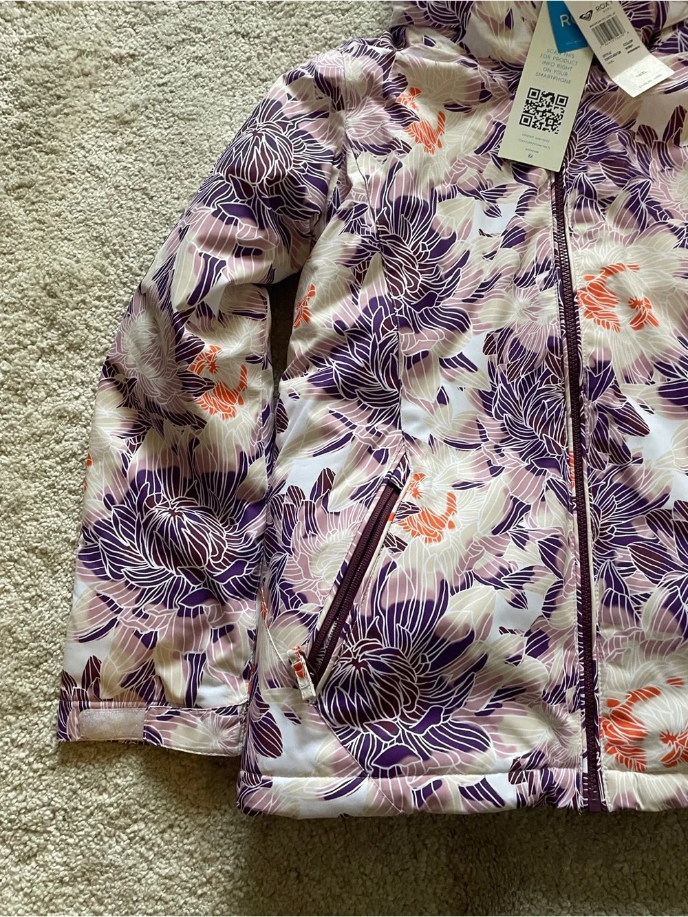 Roxy Floral Purple & Cream Ski Snow Jacket size 14 XL